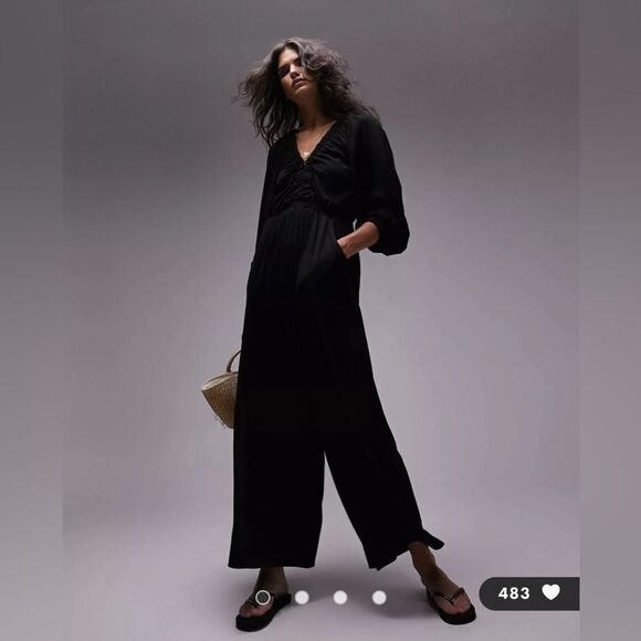 Topshop Jersey Long Sleeve Jumpsuit Black US 8-10 NWT IN PACKAGE - Picture 3 of 10